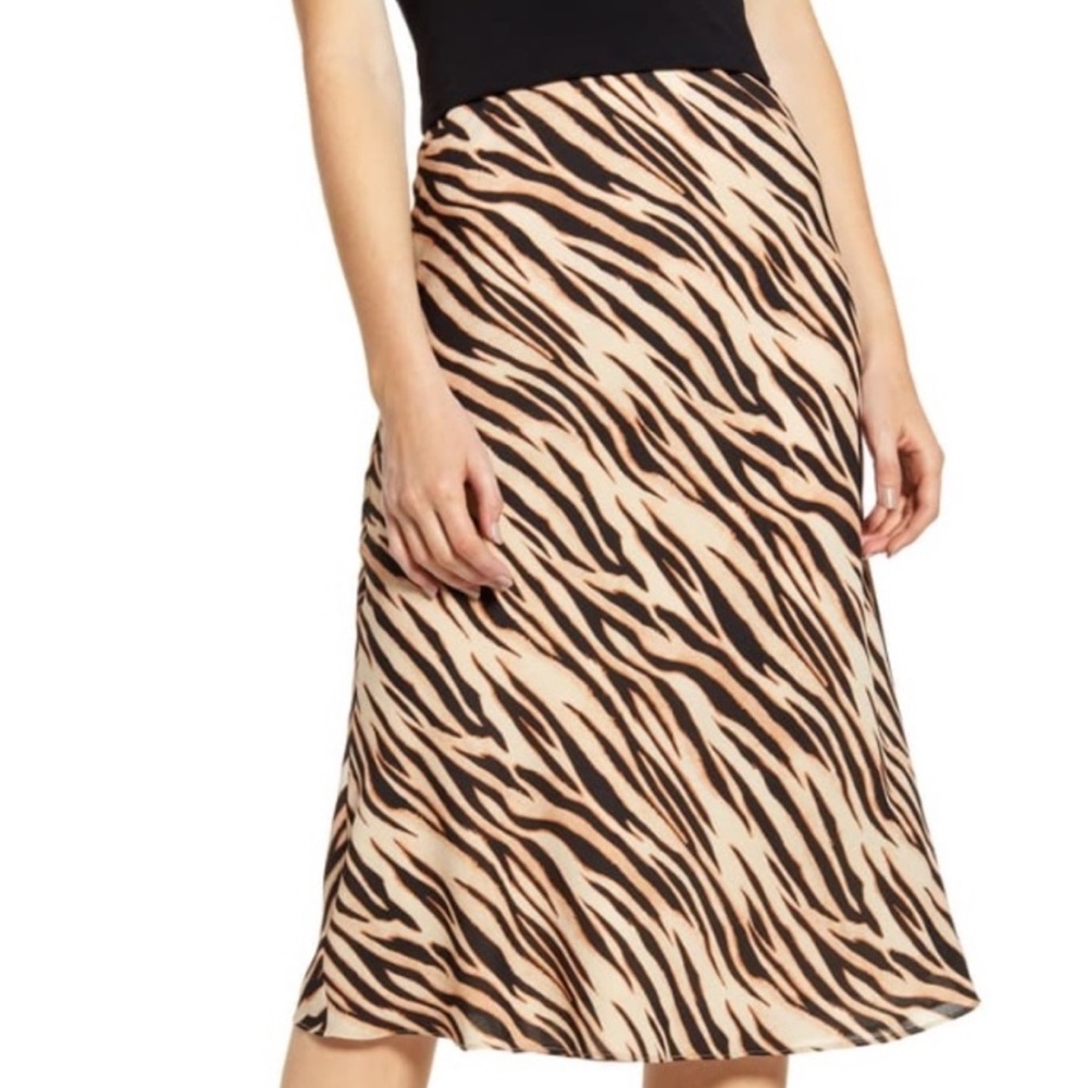 Tiger Print Bias Cut Midi Skirt